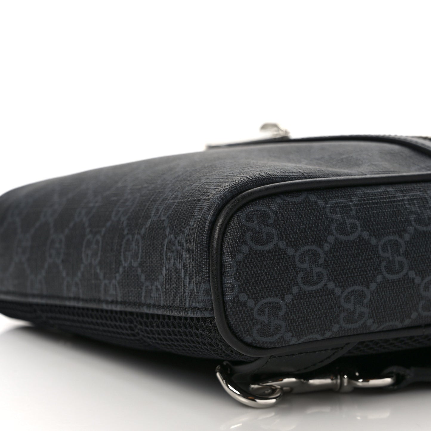 GG Supreme Monogram Calfskin Web Sling Backpack Black Grey