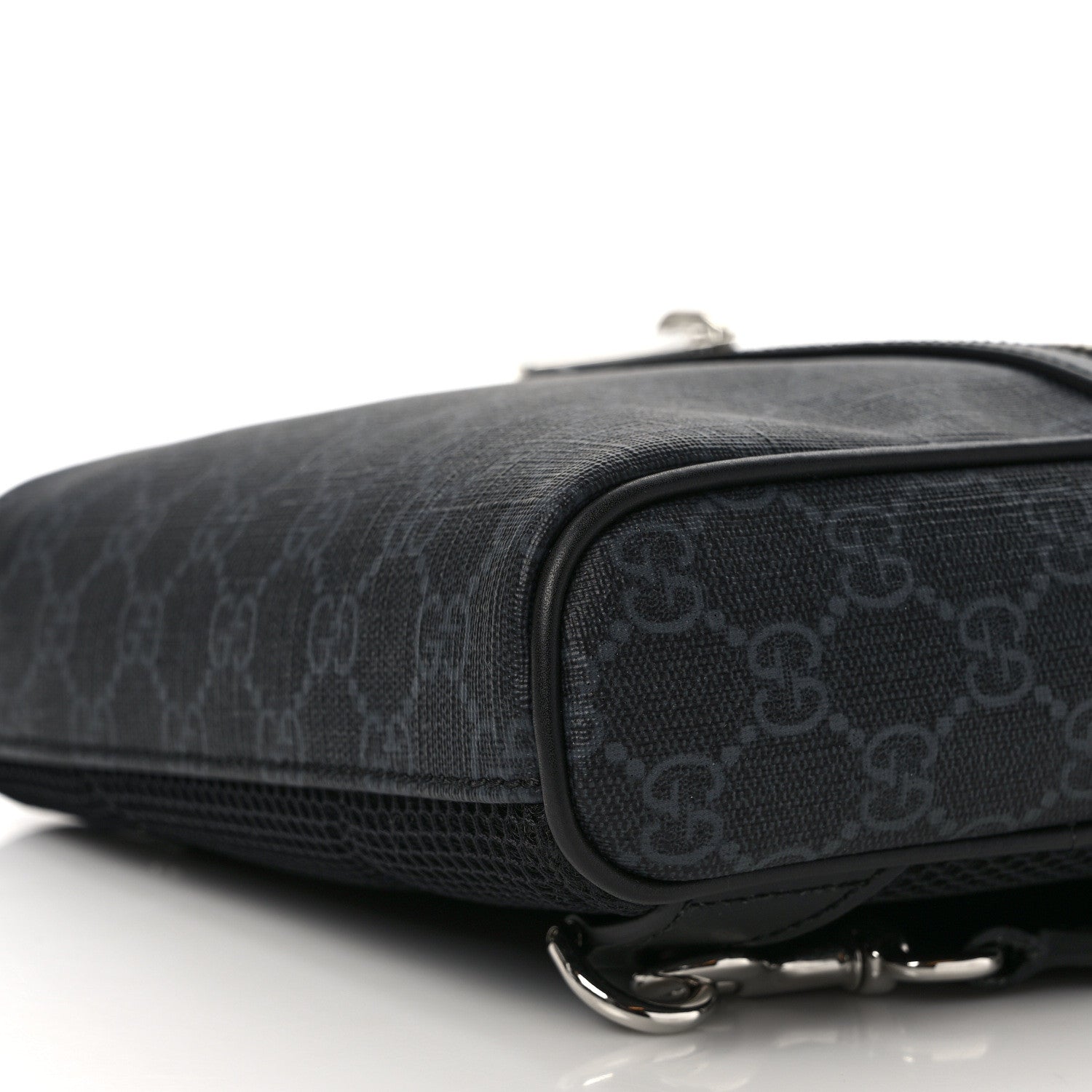 Gucci GG Supreme Monogram Calfskin Web Sling Backpack Black Grey 8 of 8