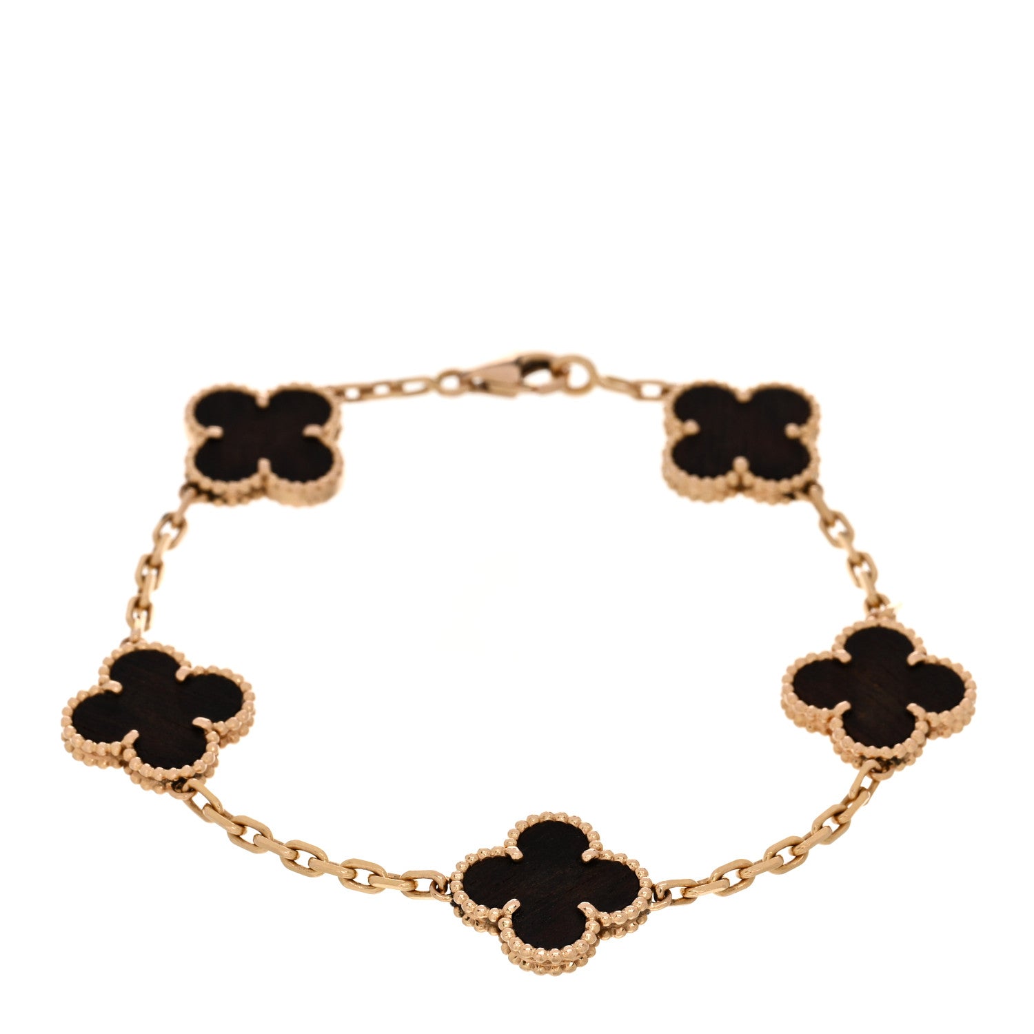 Van Cleef & Arpels 18K Rose Gold Letterwood 5 Motifs Vintage Alhambra Bracelet 1 of 4