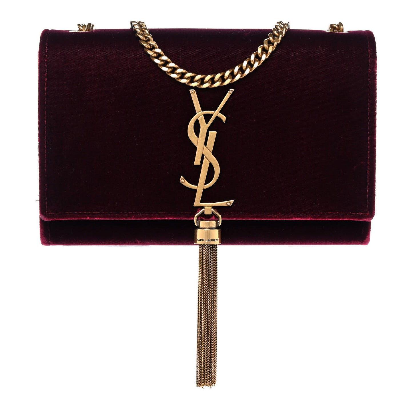 Velvet Small Classic Monogram Kate Tassel Satchel Burgundy