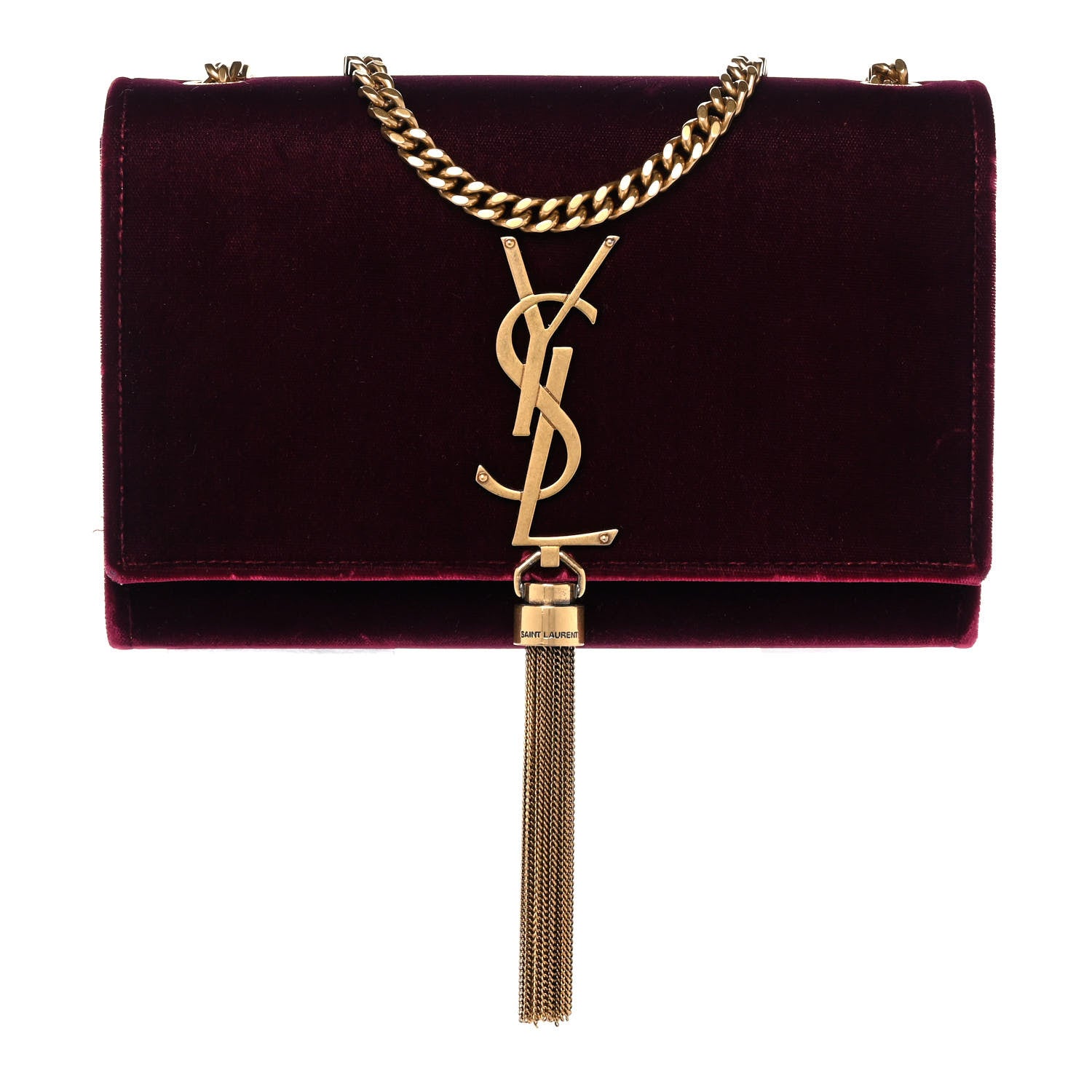 Saint Laurent Velvet Small Classic Monogram Kate Tassel Satchel Burgundy 1 of 16