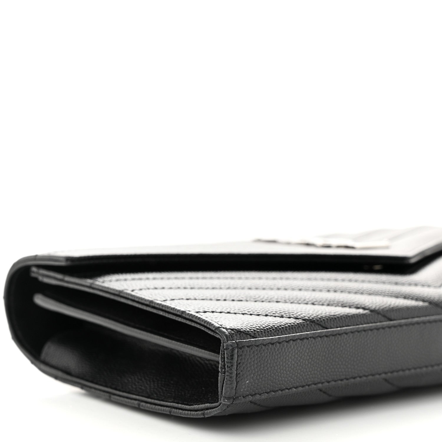 Saint Laurent Grain De Poudre Matelasse Chevron Monogram Chain Wallet Black 10 of 13