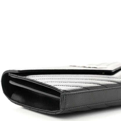 Saint Laurent Grain De Poudre Matelasse Chevron Monogram Chain Wallet Black 10 of 13