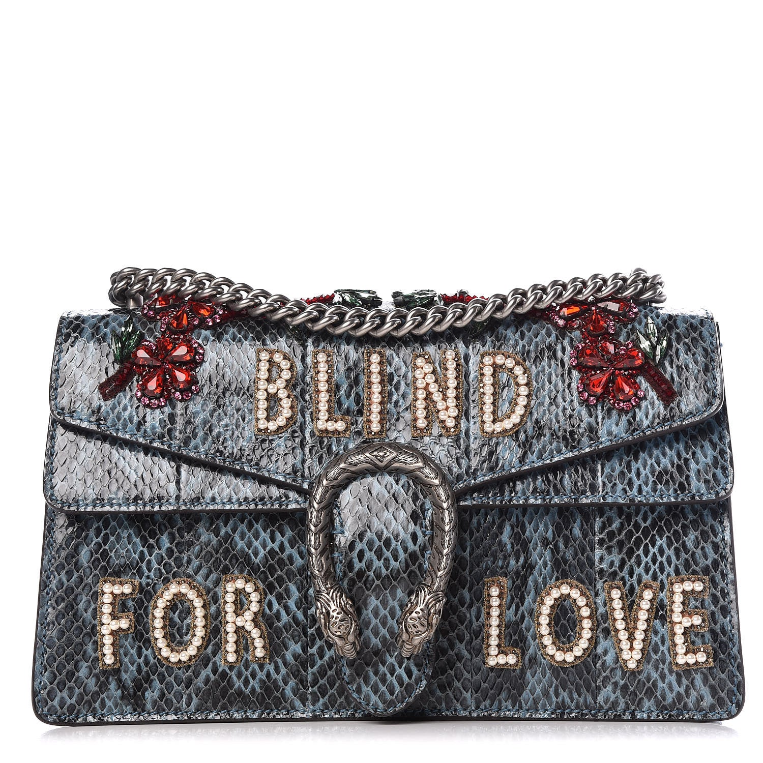 Gucci Snakeskin Blind For Love Embroidered Small Dionysus Shoulder Bag Ultramarine Multicolor 3 of 10