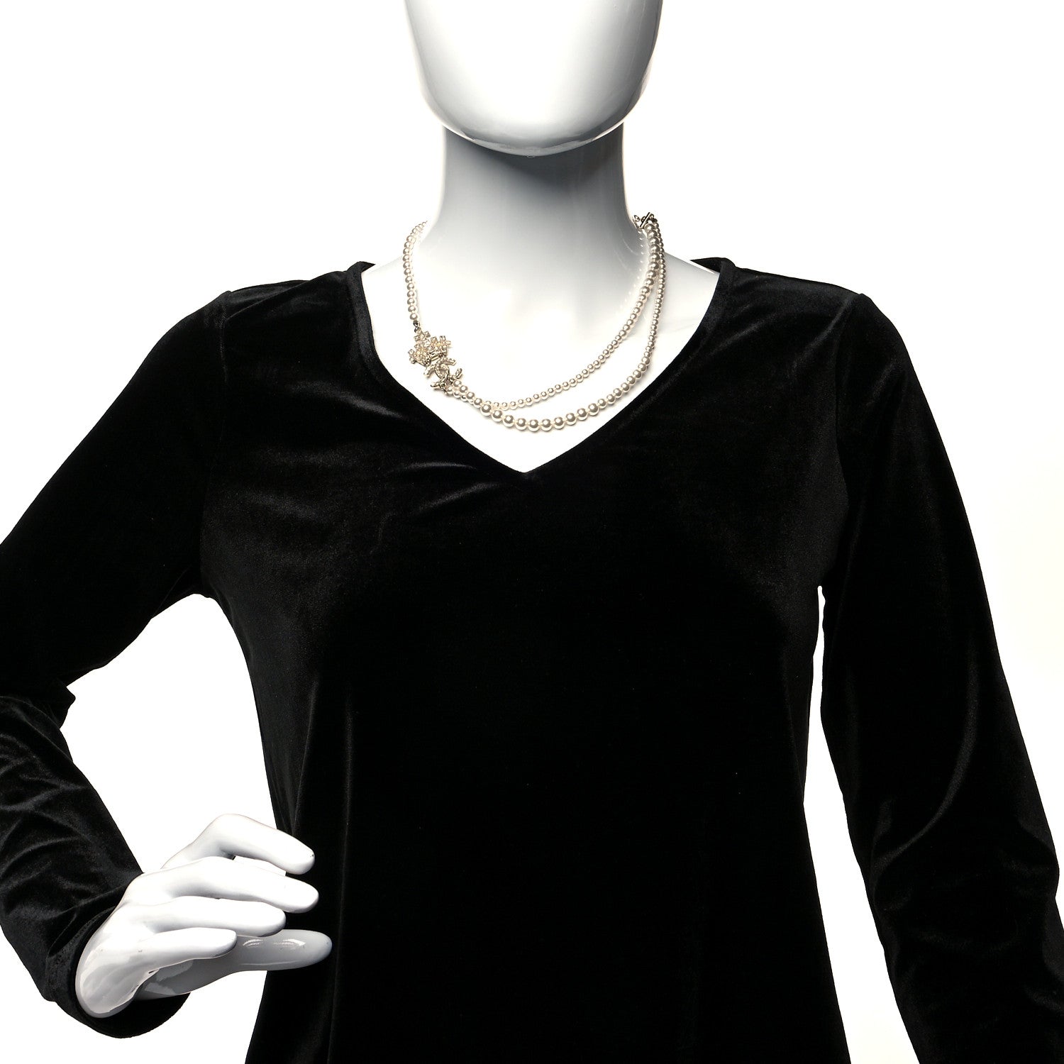 Chanel Pearl Crystal CC Crown Multi Strand Necklace Gold 2 of 6