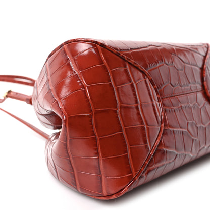 Chanel Calfskin Crocodile Embossed Pretty CC Clutch With Strap Burgundy 9 of 11