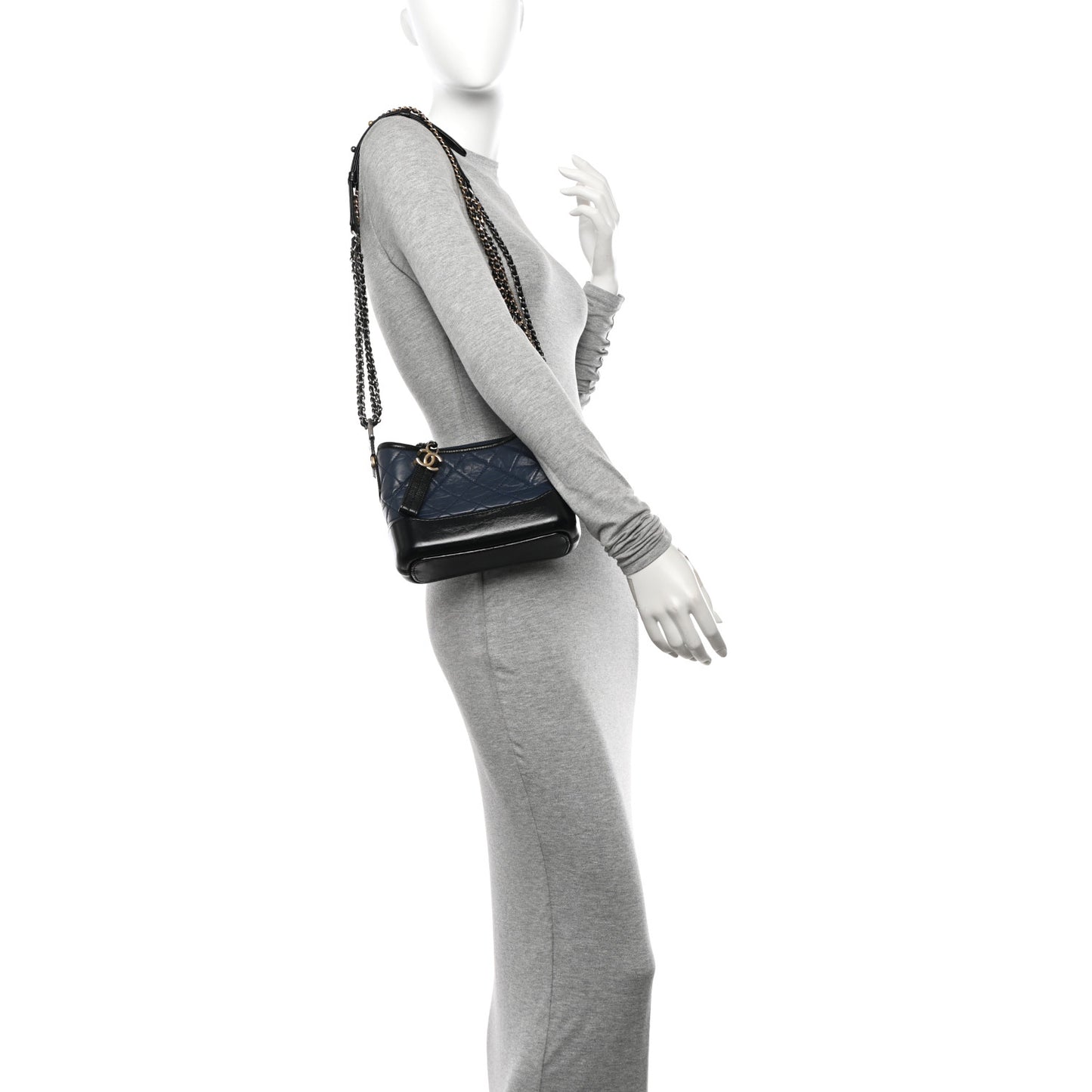 Aged Calfskin Quilted Small Gabrielle Hobo Navy Black