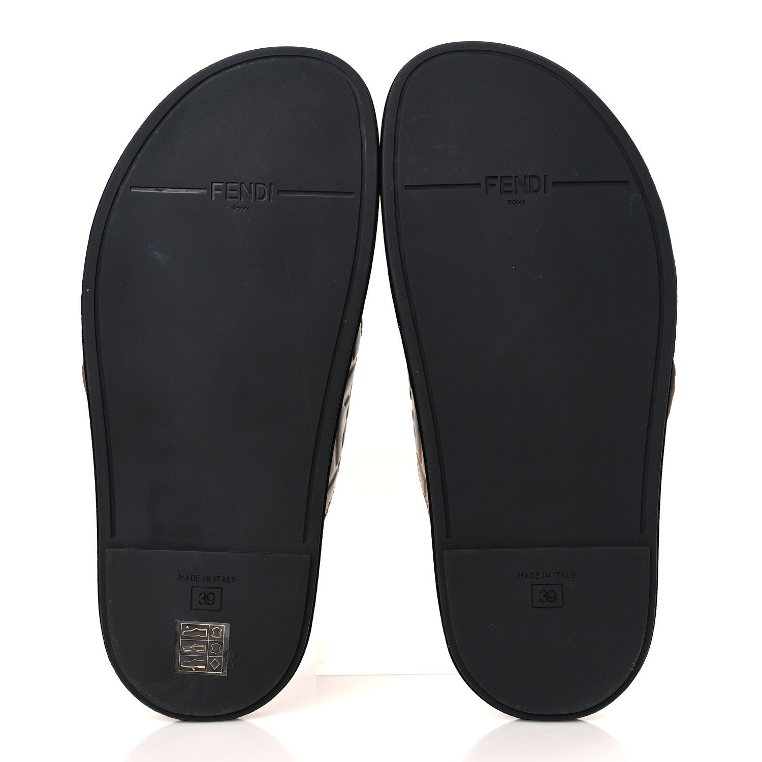 Fendi Calfskin FF Embossed Pearland Slide Sandals 39 Tobacco Moro 5 of 7
