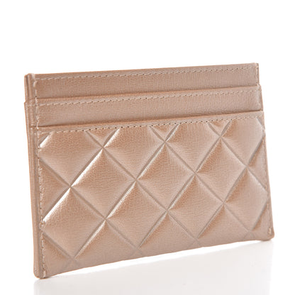 Chanel Metallic Lambskin Quilted Diamond CC Card Holder Beige 3 of 9