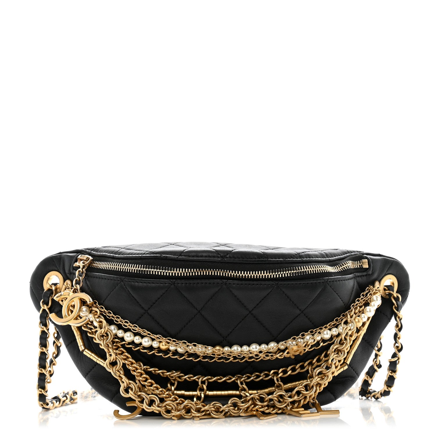 Chanel Lambskin Quilted All About Chains Waist Belt Bag Black 1 of 15