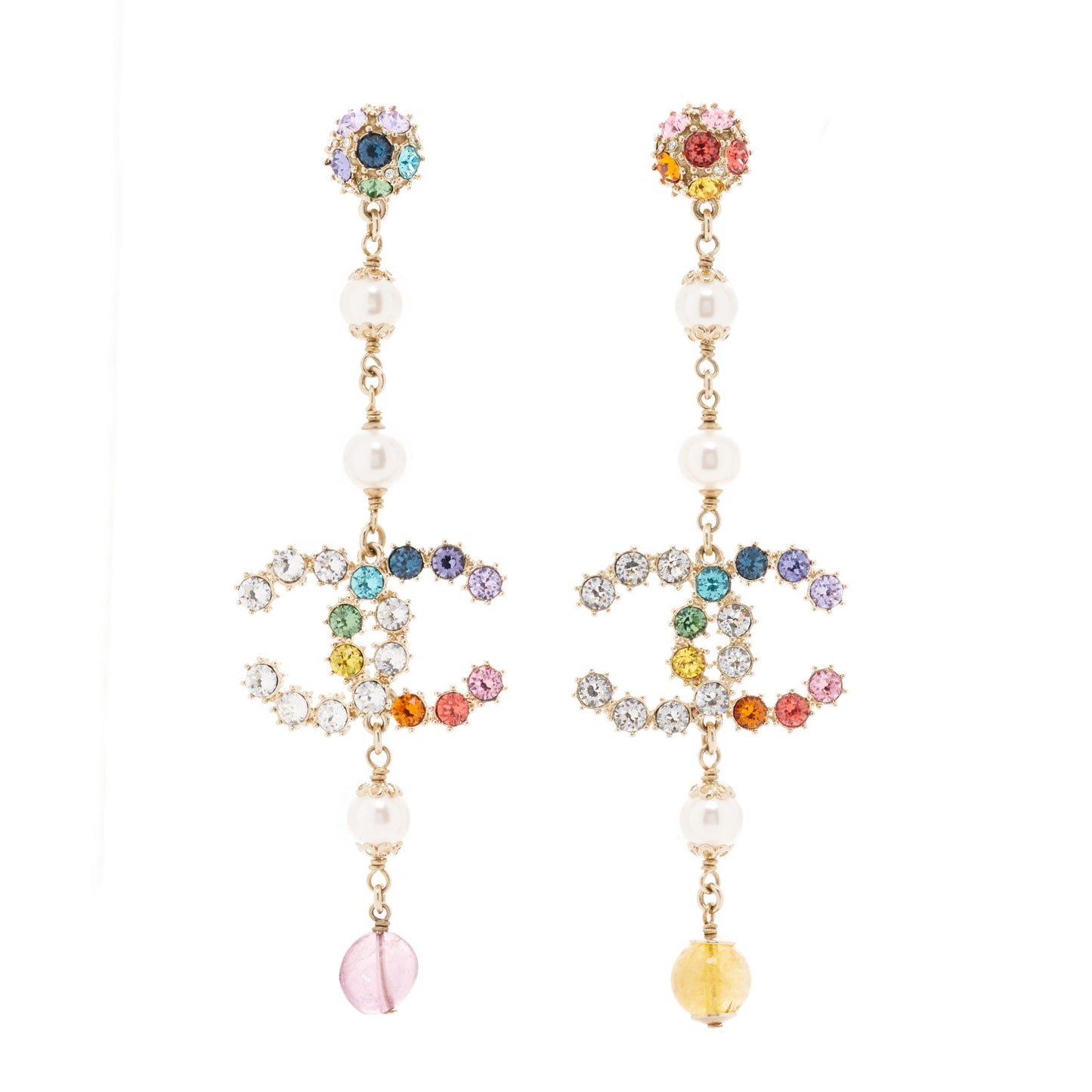 Crystal Pearl Over The Rainbow CC Long Drop Earrings Multicolor