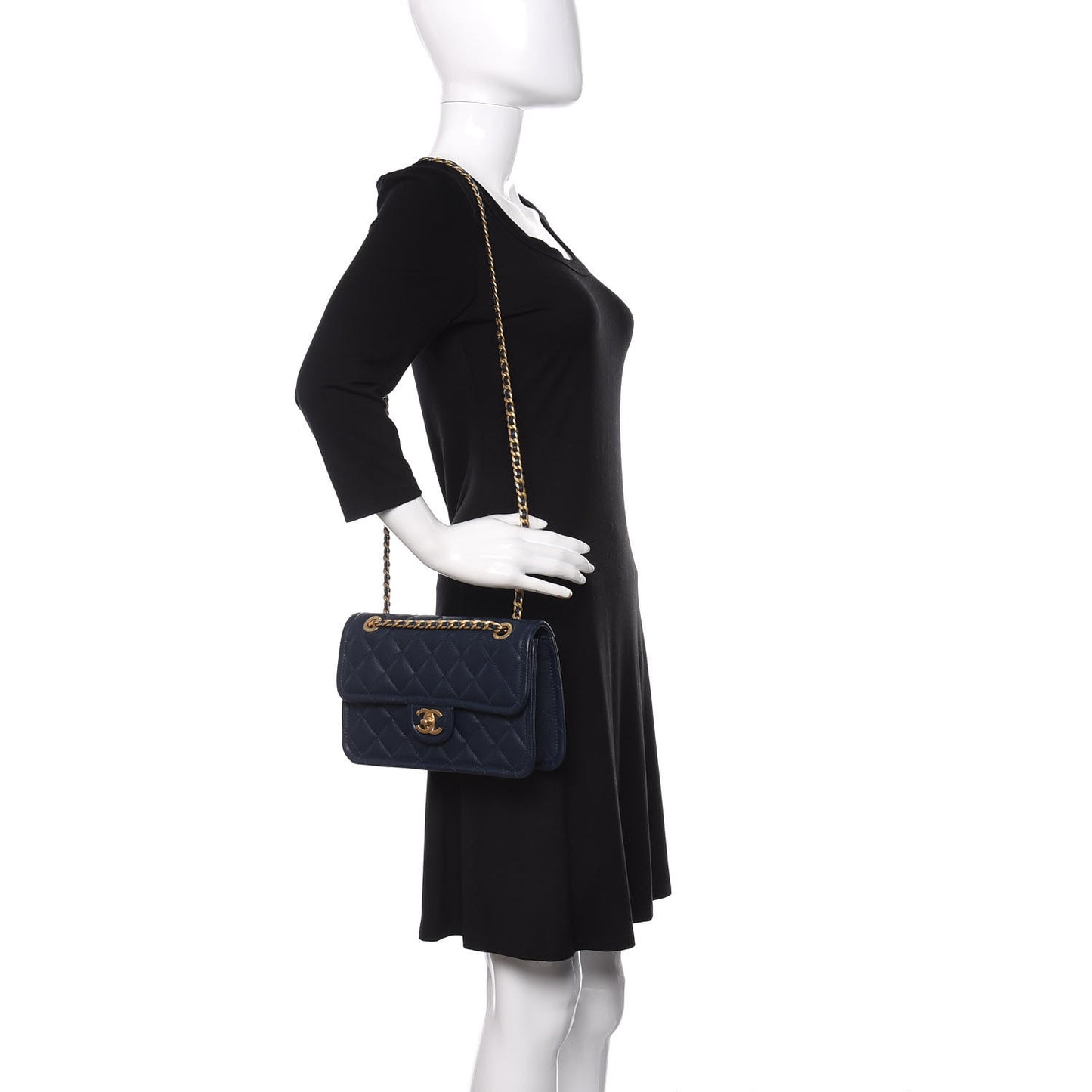 Caviar Quilted Medium Sweet Classic Flap Navy Blue