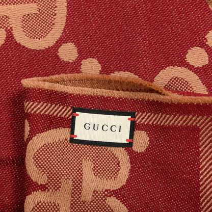 Gucci Wool Jacquard Monogram Jumbo GG Double Nest Scarf Light Brown Bordeaux 3 of 4