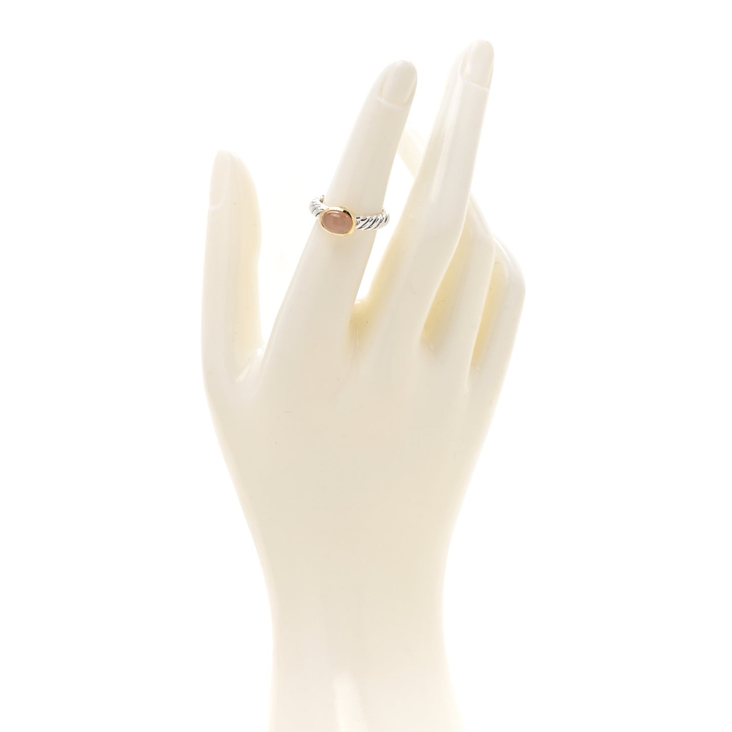 Sterling Silver 18K Yellow Gold Pink Moonstone 8mm Noblesse Ring 51 5.75