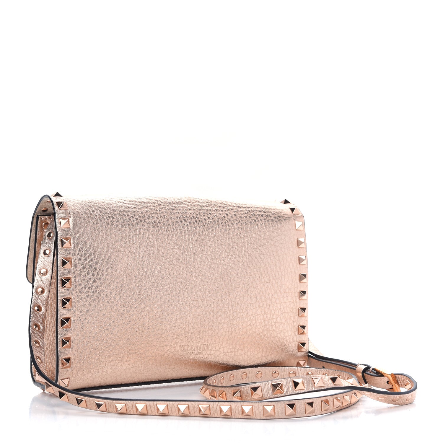 Valentino Garavani Metallic Pebbled Calfskin Medium Rockstud Flip Lock Crossbody Bag Rame 3 of 8