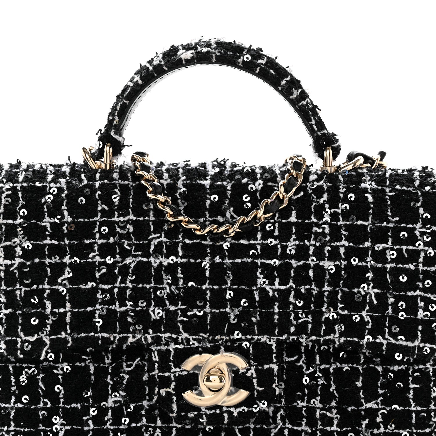 Chanel Tweed Quilted Mini Top Handle Rectangular Flap Black White 8 of 12