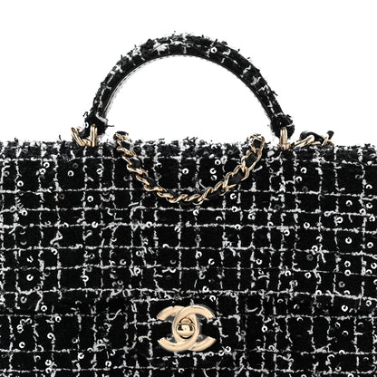 Chanel Tweed Quilted Mini Top Handle Rectangular Flap Black White 8 of 12