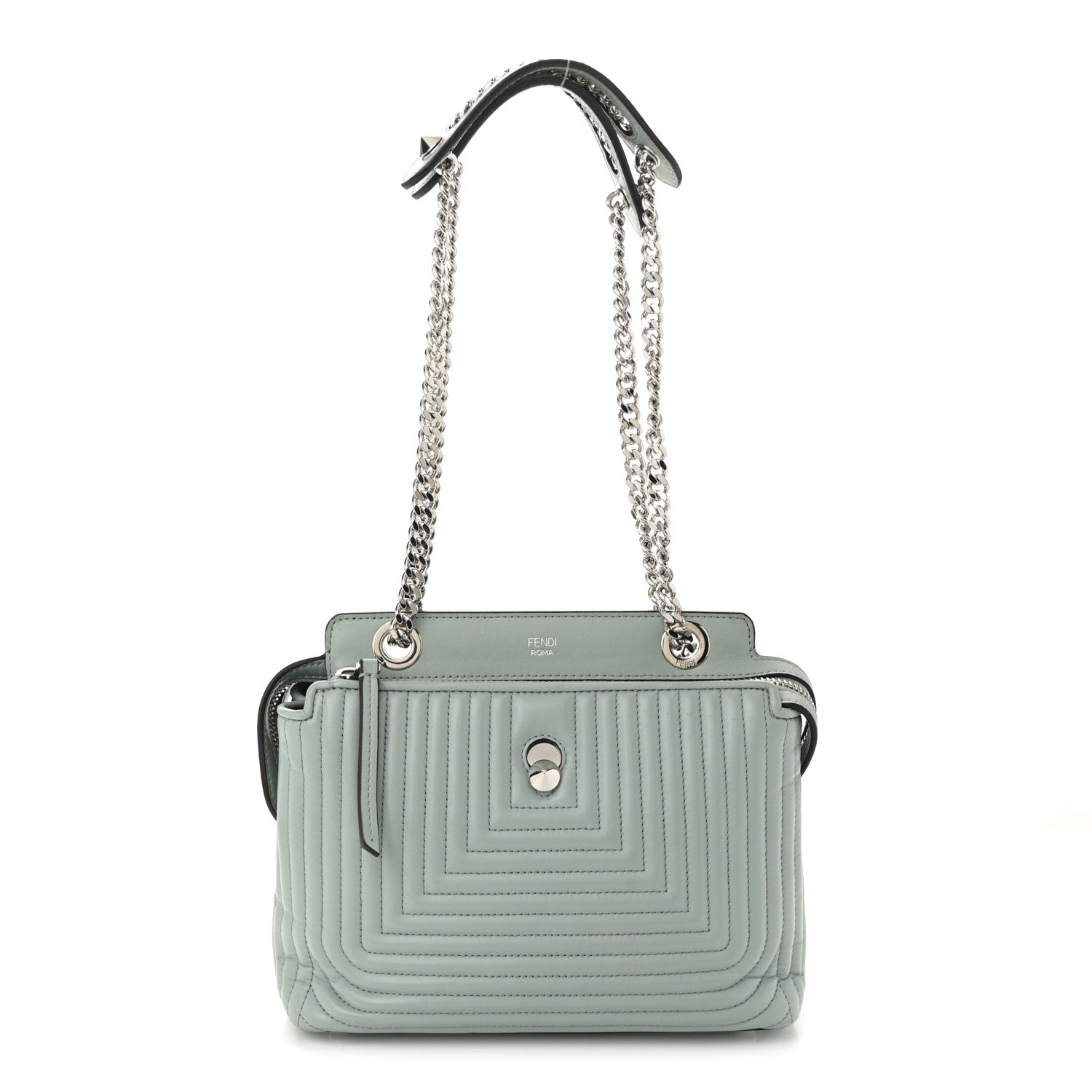 Fendi Shiny Nappa Trapuntata Small DotCom Click Top Handle Chain Satchel Light Blue 1 of 11