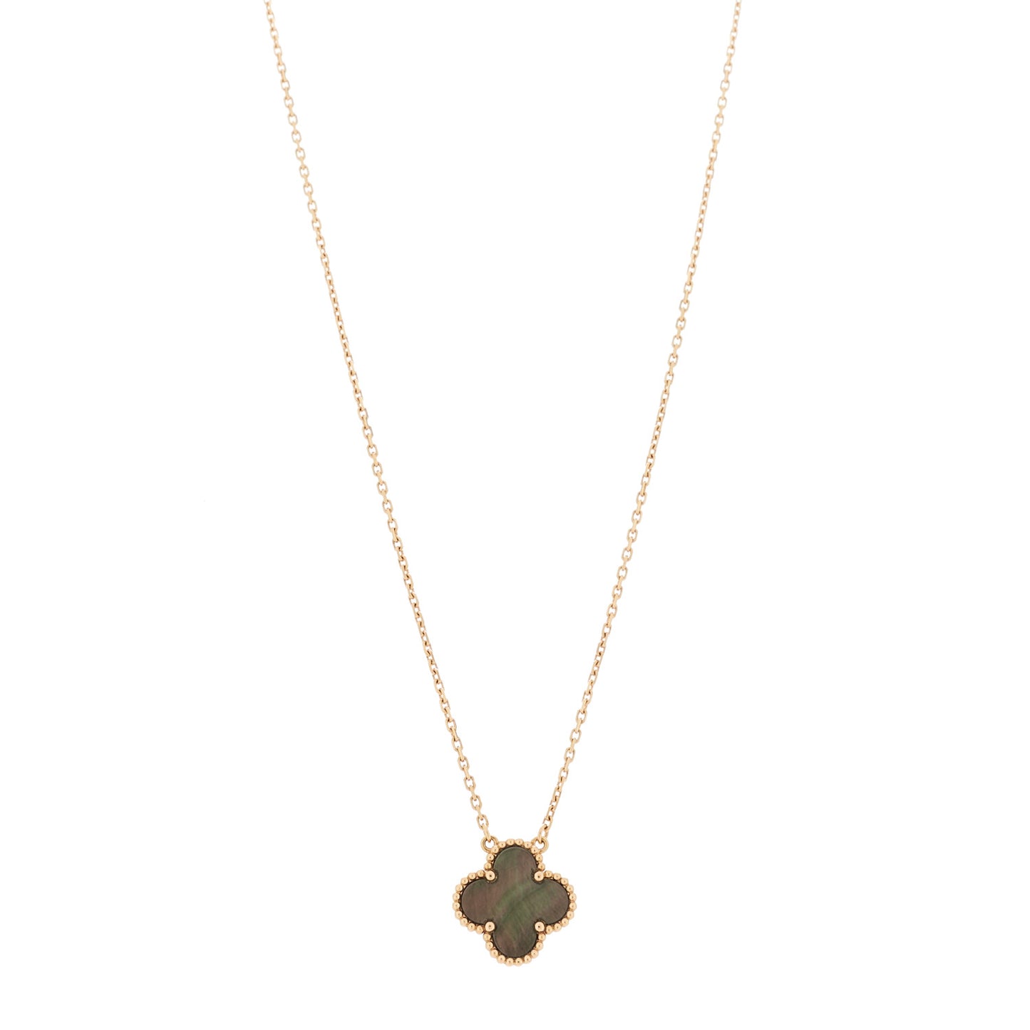 18K Rose Gold Gray Mother of Pearl Vintage Alhambra Pendant Necklace