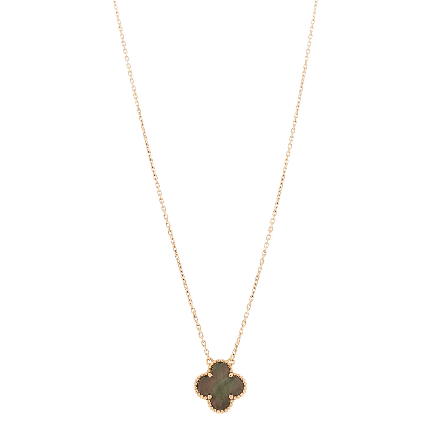 Van Cleef & Arpels 18K Rose Gold Gray Mother of Pearl Vintage Alhambra Pendant Necklace 1 of 5