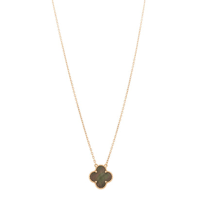Van Cleef & Arpels 18K Rose Gold Gray Mother of Pearl Vintage Alhambra Pendant Necklace 1 of 5