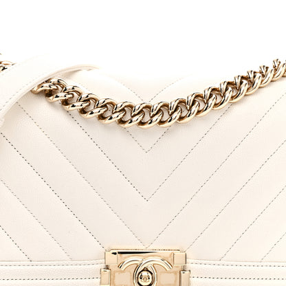 Chanel Caviar Chevron Quilted Medium Boy Flap White 8 of 12