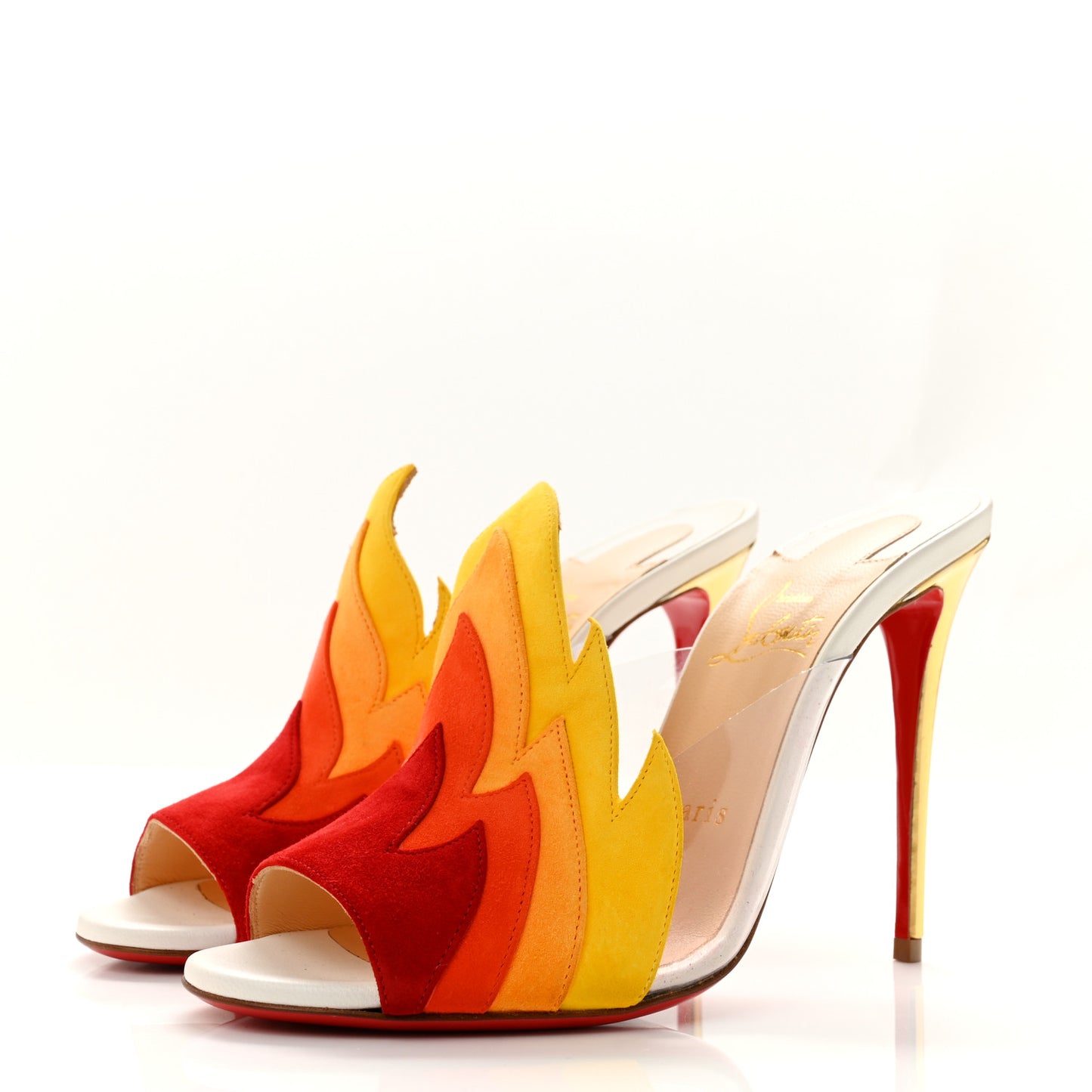Suede PVC Flame Peep Toe Pumps 38 White Multicolor