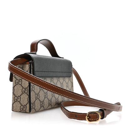 Gucci GG Supreme Monogram Calfskin Mini Padlock Top Handle Shoulder Bag Beige Black Cuir 3 of 10