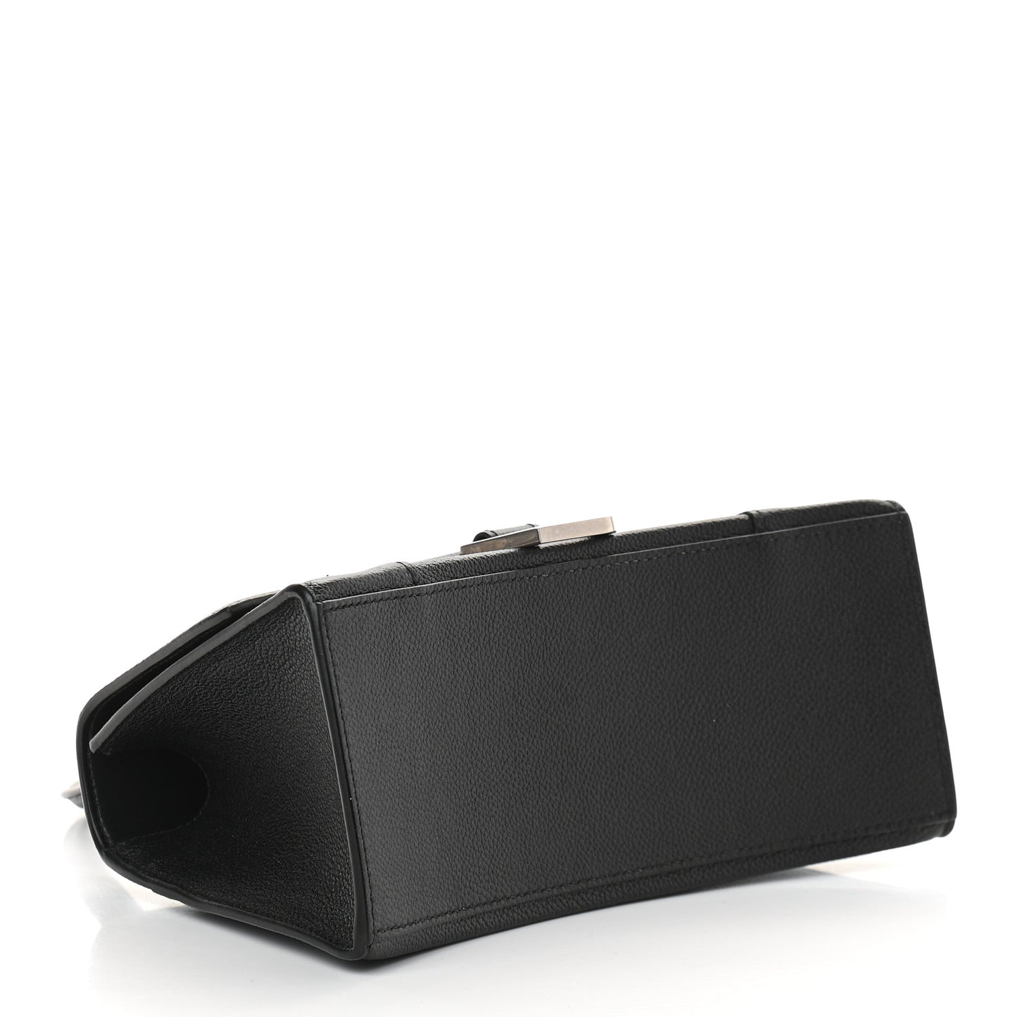Grained Calfskin Small Hourglass Top Handle Bag Black