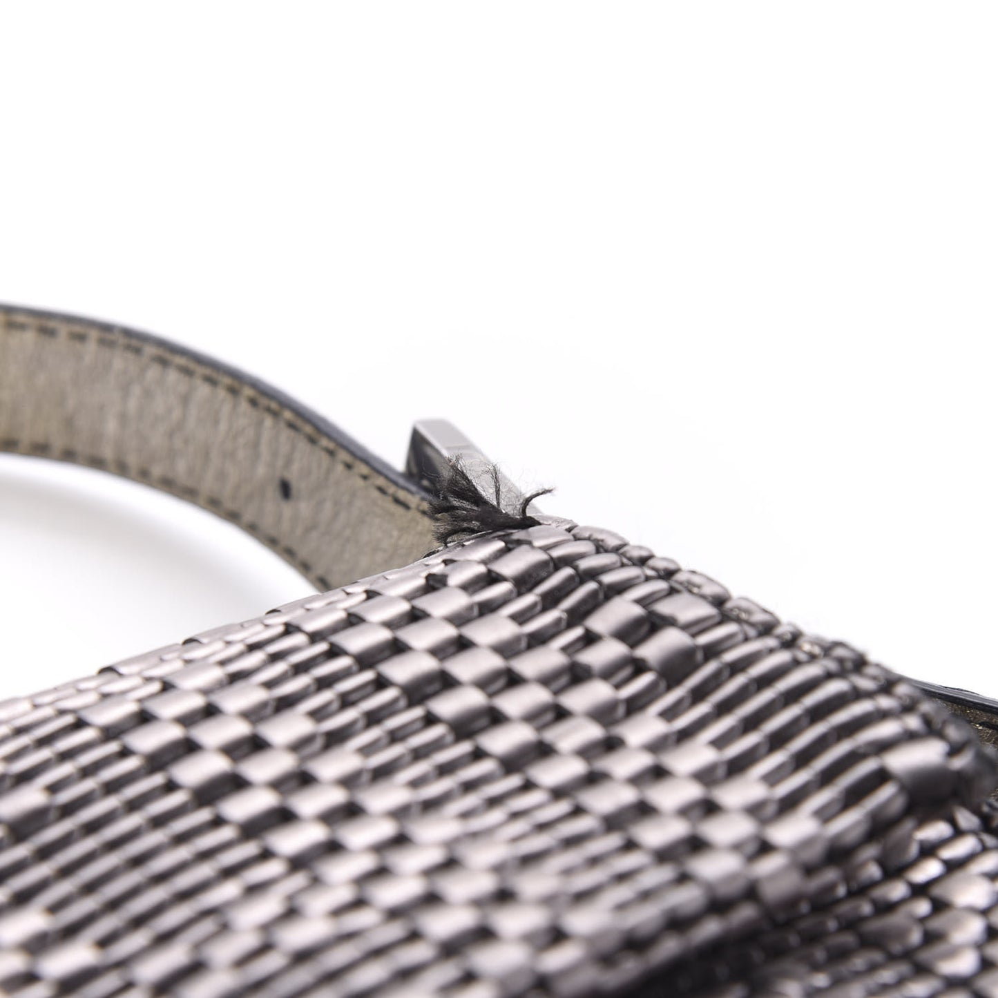 Metallic Lambskin Woven Baguette Light Grey