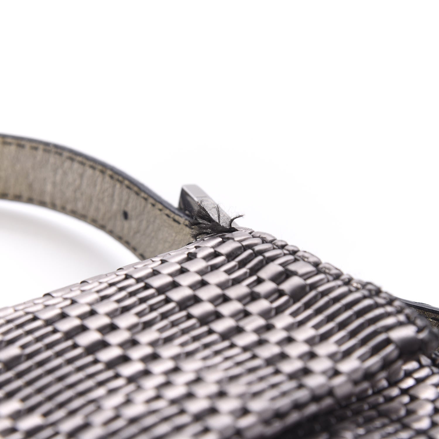 Fendi Metallic Lambskin Woven Baguette Light Grey 9 of 12