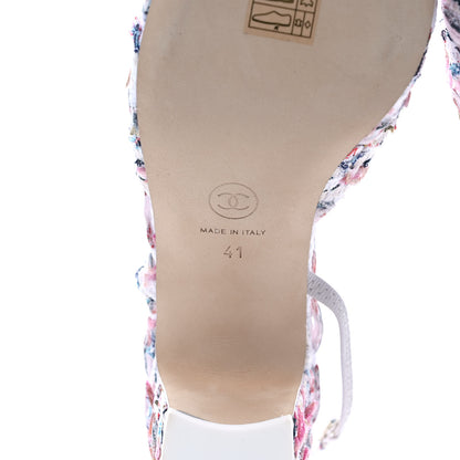 Chanel Tweed Lambskin Cap Toe CC Slingback Pumps 41 White Multicolor 6 of 11