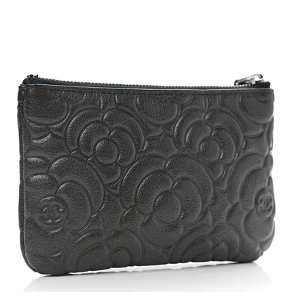 Chanel Goatskin Camellia Embossed Cosmetic Pouch Anthracite 2 of 7