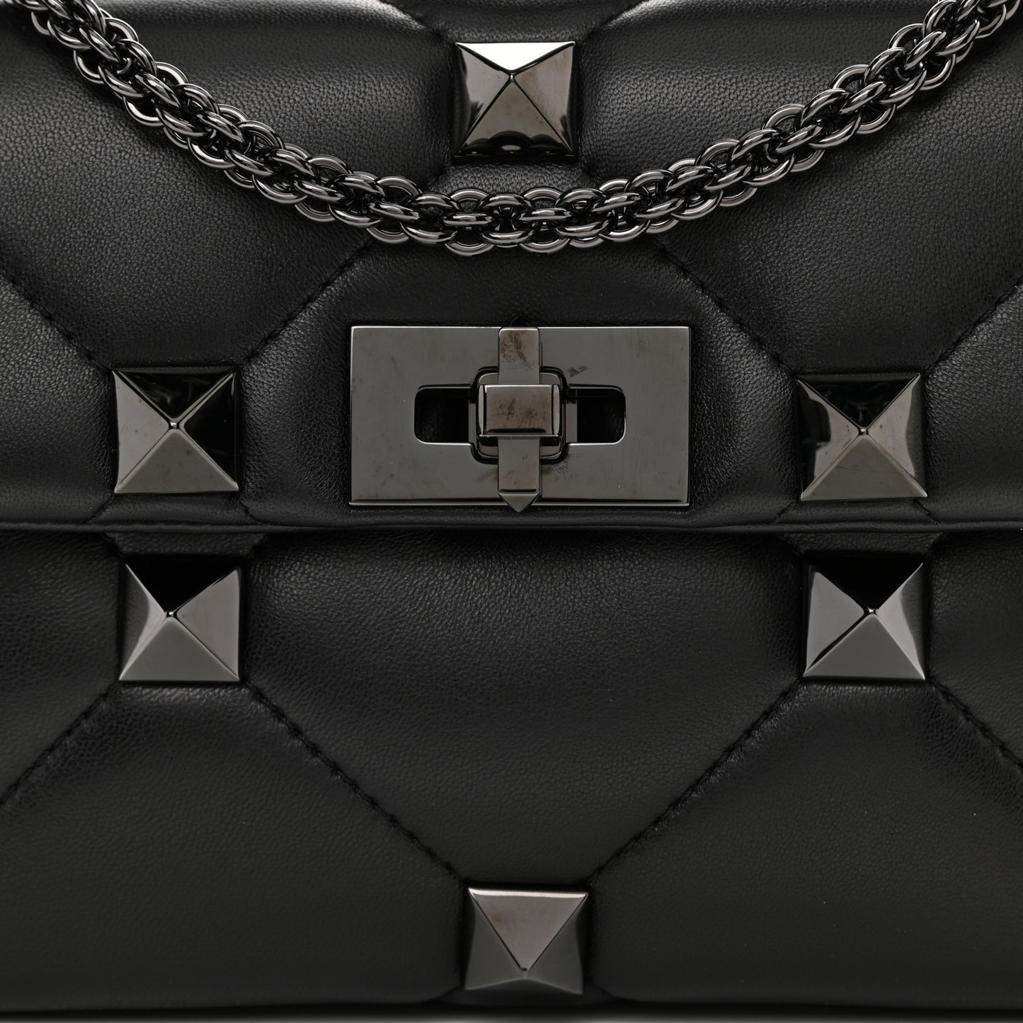 Nappa Monochrome Medium Roman Stud Shoulder Bag Black