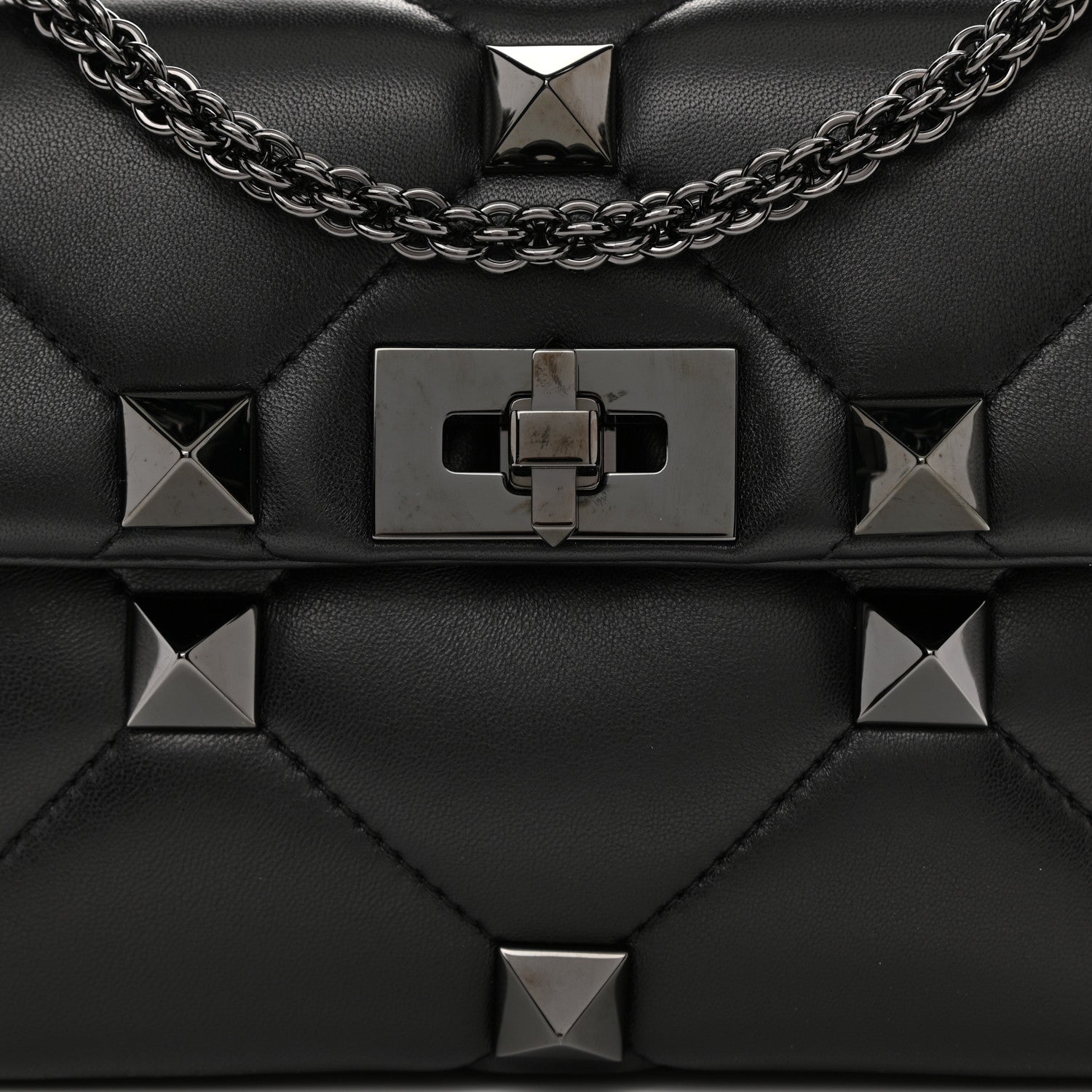 Valentino Garavani Nappa Monochrome Medium Roman Stud Shoulder Bag Black 7 of 7