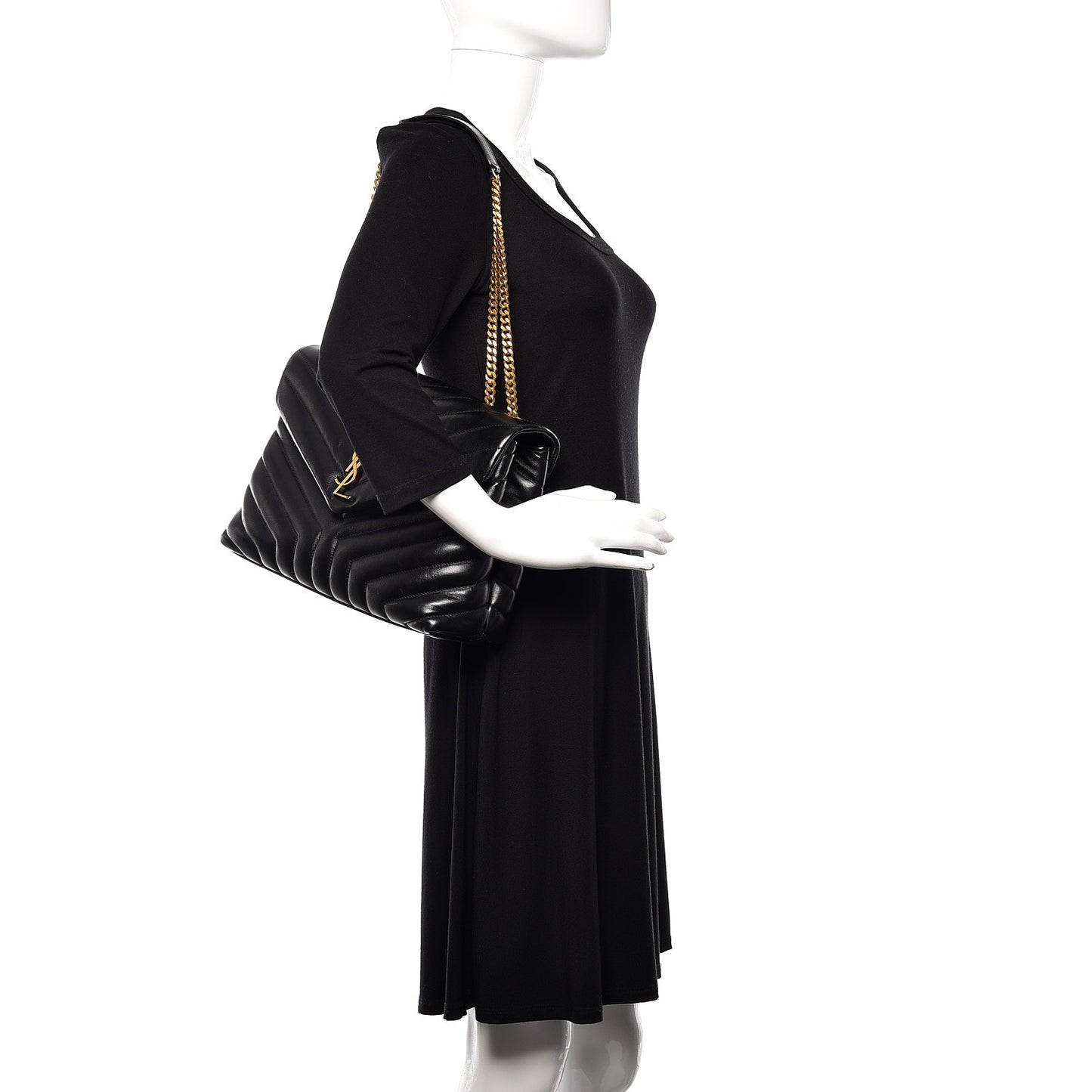 Calfskin Y Quilted Monogram Medium Loulou Chain Satchel Black