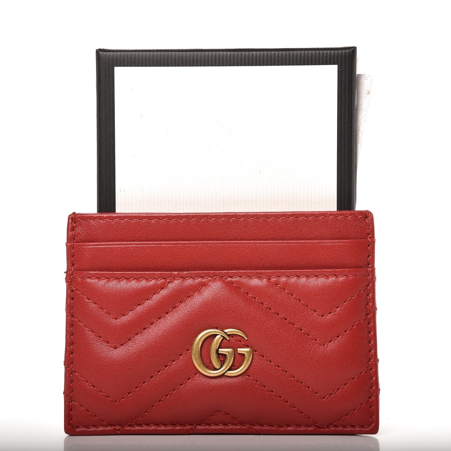 Gucci Calfskin Matelasse GG Marmont Card Holder Hibiscus Red 7 of 7