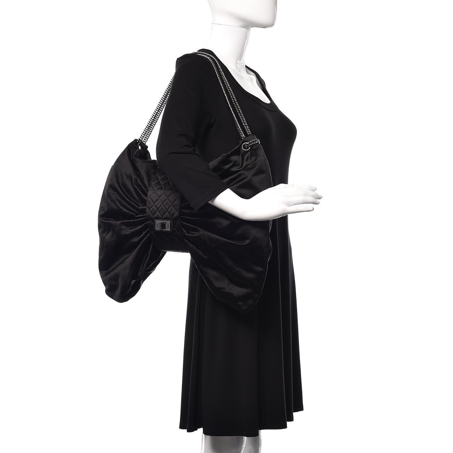 Chanel Satin Large Bow Bag Black 2 of 9