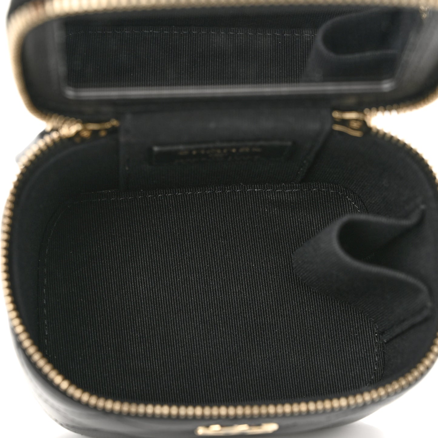 Lambskin Quilted Top Handle Mini Vanity Case With Chain Black