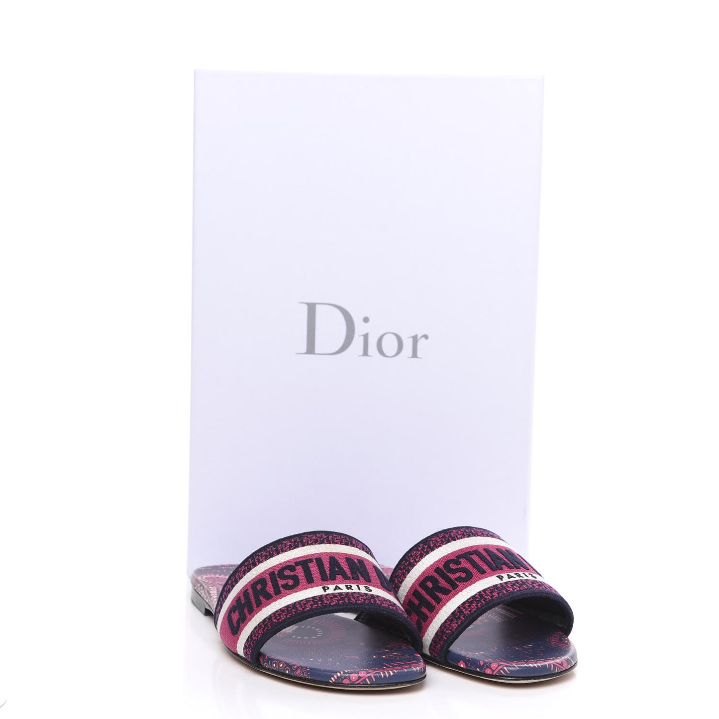 Canvas Embroidered Animals Dway Mules Slide Sandals 37 Deep Blue Fuchsia
