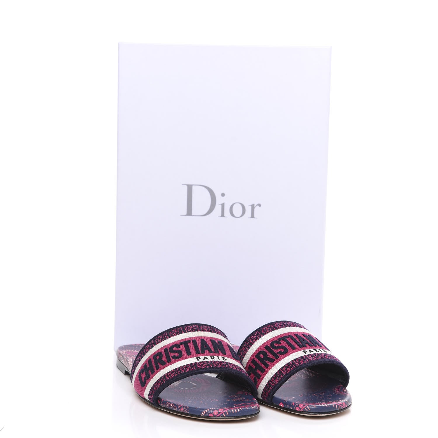Christian Dior Canvas Embroidered Animals Dway Mules Slide Sandals 37 Deep Blue Fuchsia 9 of 9