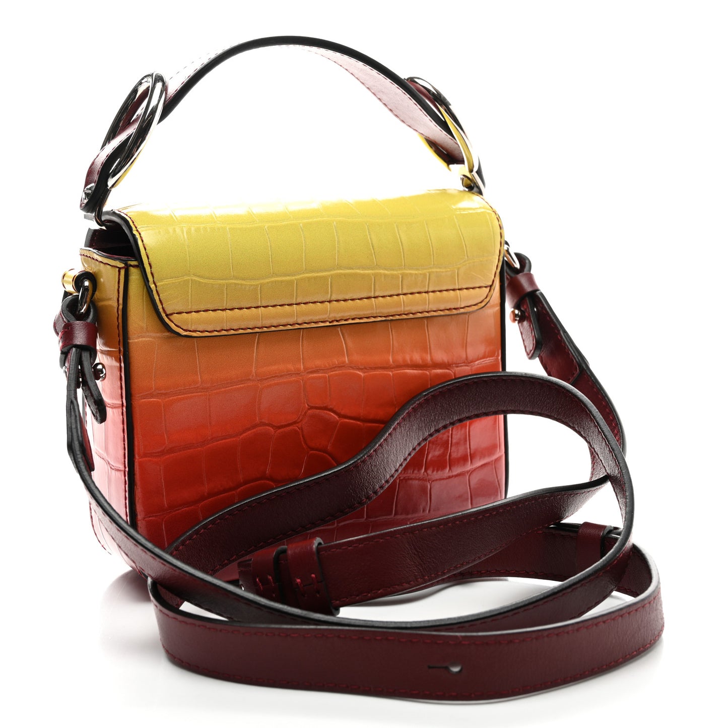 Calfskin Crocodile Embossed Mini C Double Carry Ombre Yellow