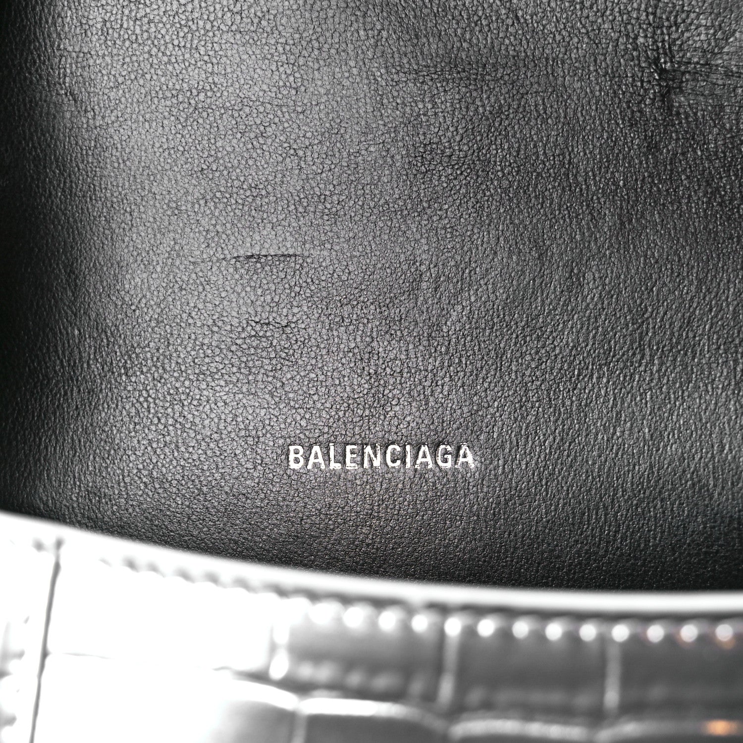 Balenciaga Metallic Shiny Calfskin Crocodile Embossed Hourglass Top Handle Bag XS Aluminum 6 of 11