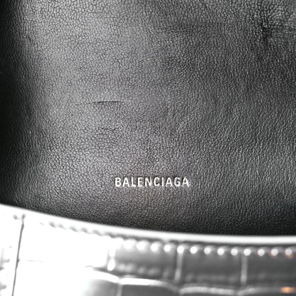 Balenciaga Metallic Shiny Calfskin Crocodile Embossed Hourglass Top Handle Bag XS Aluminum 6 of 11