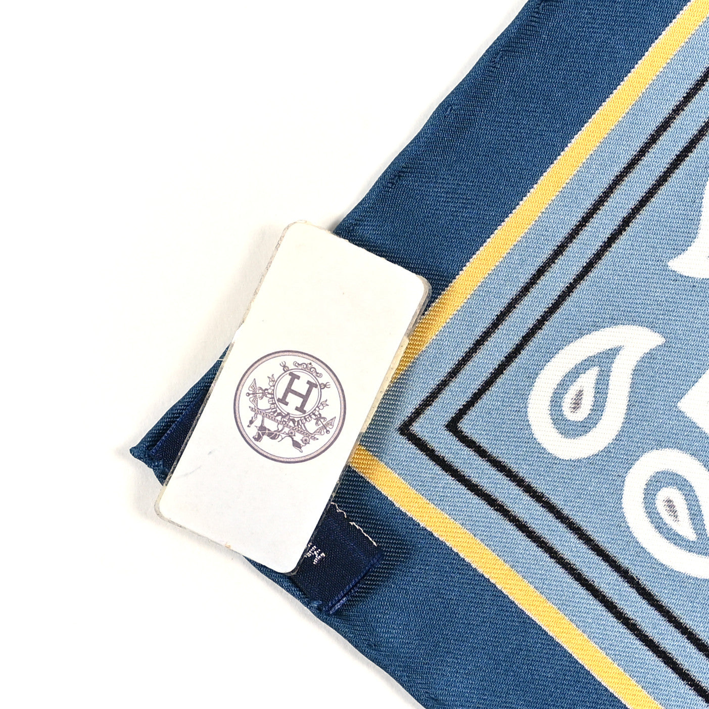 Hermes Silk Les Mustangs Bandana 55 Bleu Jean Jaune Black 4 of 4
