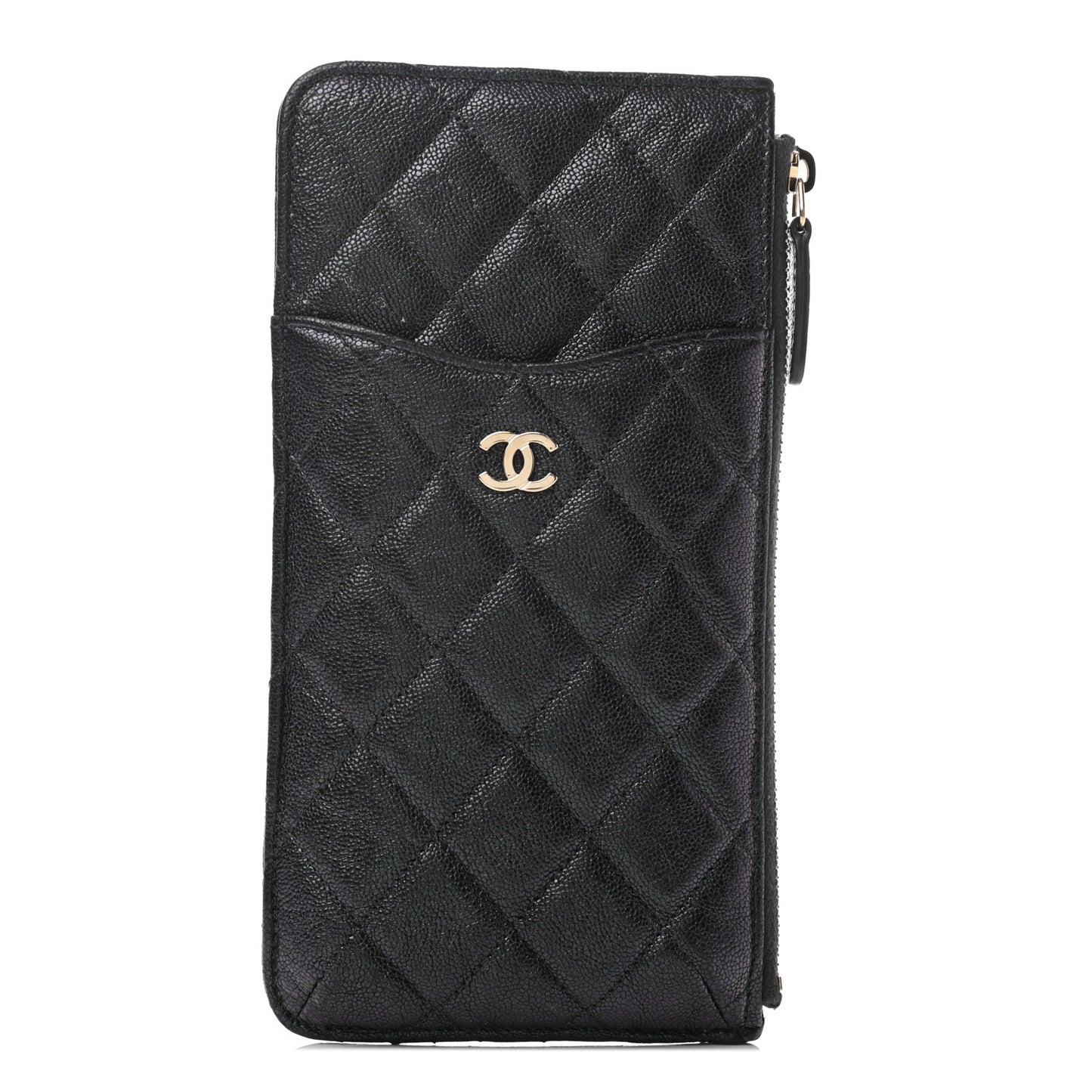 Iridescent Caviar Quilted Classic Flat Wallet Pouch Black
