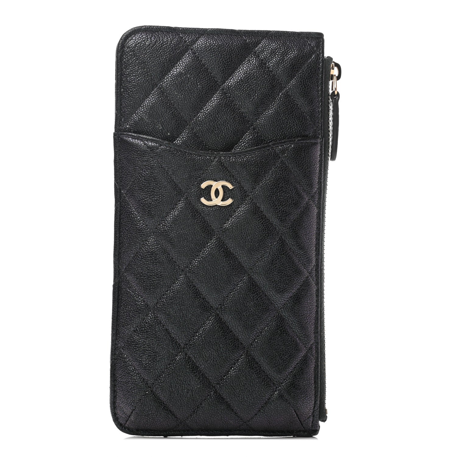 Chanel Iridescent Caviar Quilted Classic Flat Wallet Pouch Black 1 of 7