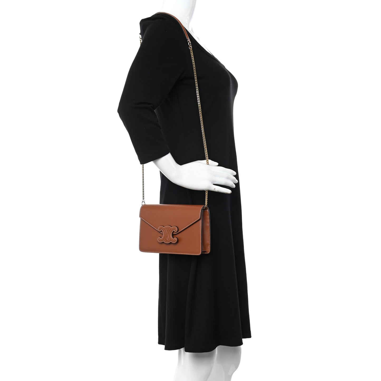 Shiny Calfskin Cuir Triomphe Wallet on Chain Tan