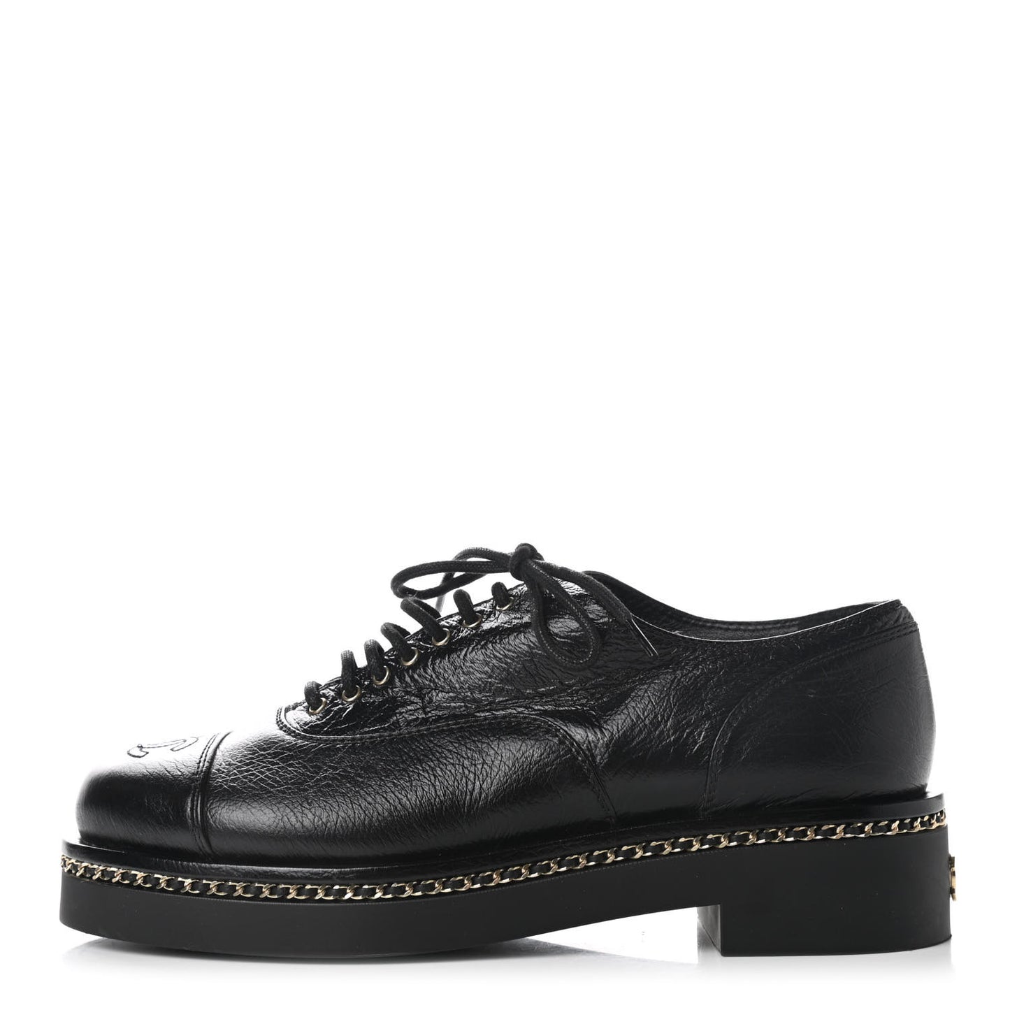 Shiny Crumpled Lambskin CC Lace Up Oxfords 38 Black