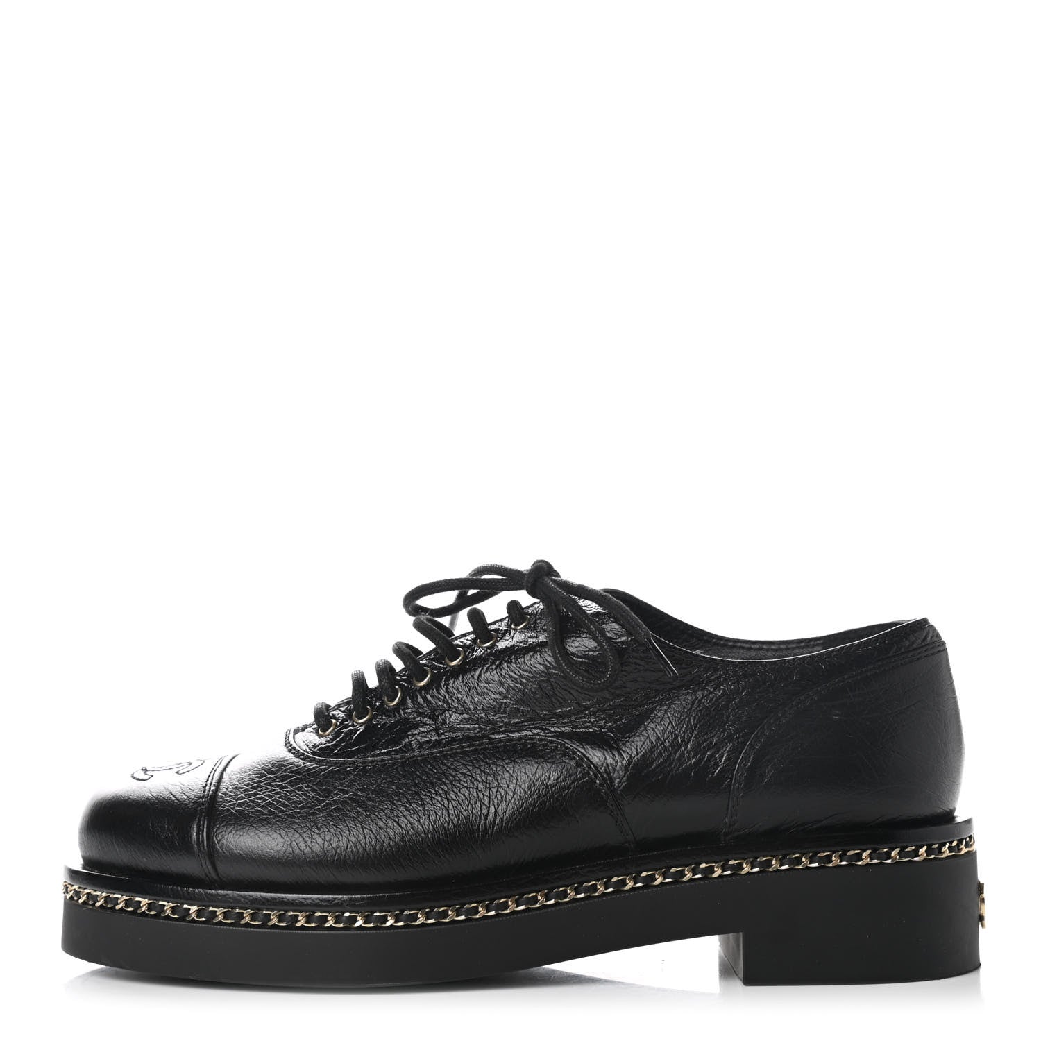 Chanel Shiny Crumpled Lambskin CC Lace Up Oxfords 38 Black 1 of 9